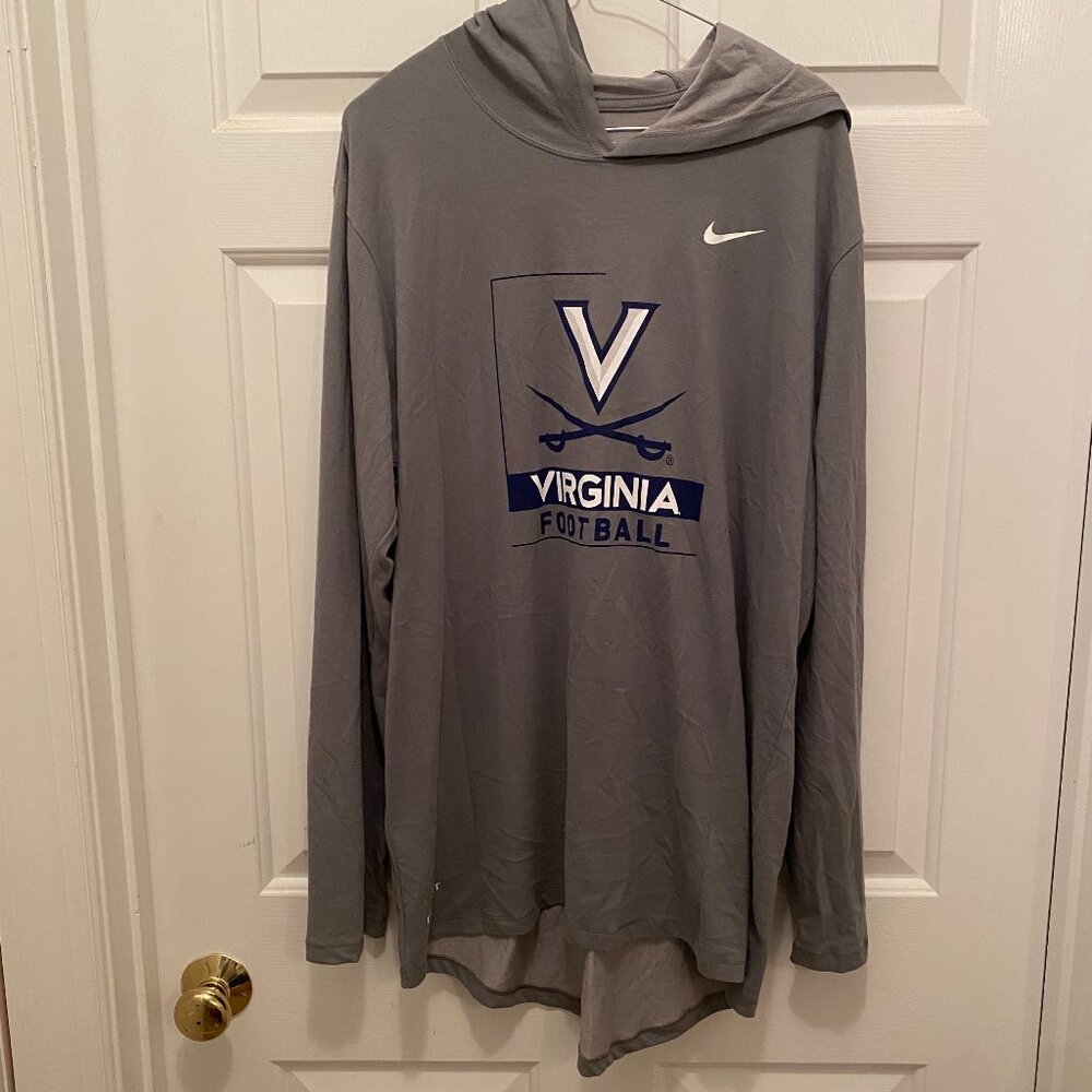 Virginia UVA Cavaliers Football Team Issued Nike Gray T-Shirt Hoodie Large